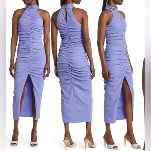 Saylor NELS RUCHED SLEEVELESS MIDI DRESS IN PERIWINKLE Purple Medium